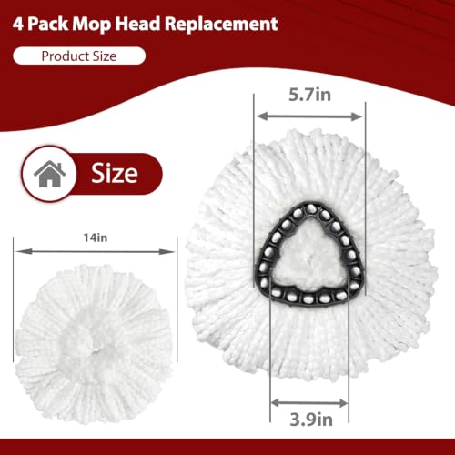 Spin Mop Replacement Heads - 4 Pack for EasyWring System