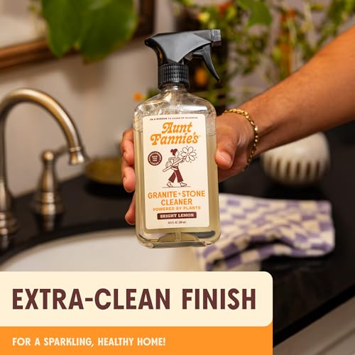 Aunt Fannie's Granite and Stone Cleaner, Plant Based Daily Countertop Spray for Granite, Marble, Soapstone, Quartz, Slate, Laminate, and other Sealed Stone, Bright Lemon Scent, Pack of 3