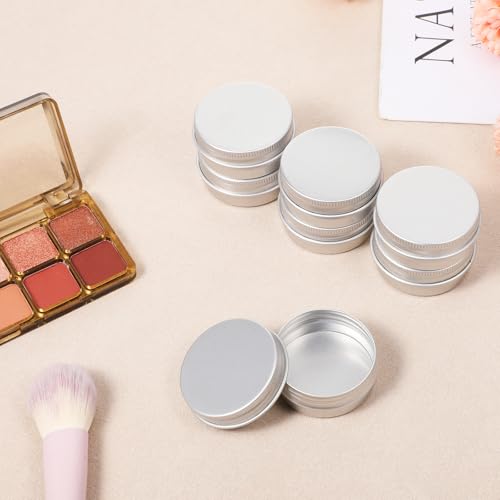 Ezymivs 0.5 Oz Aluminum Metal Tins with Lids - 8 Pack Round Travel Cosmetic Jars for Lip Balm and Cream