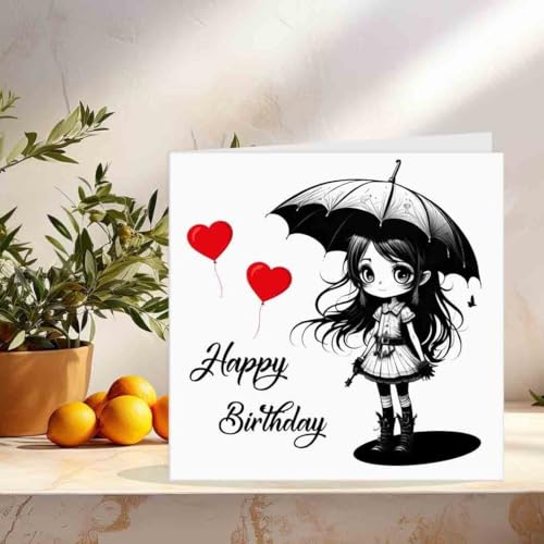 Purple Fox Cute Gothic Birthday Card for Teens - 145mm
