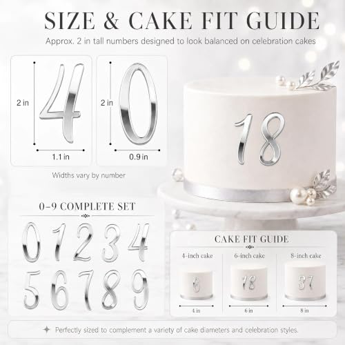 10PCS Silver Acrylic Cake Number Toppers Set - 0-9 Birthday Decor
