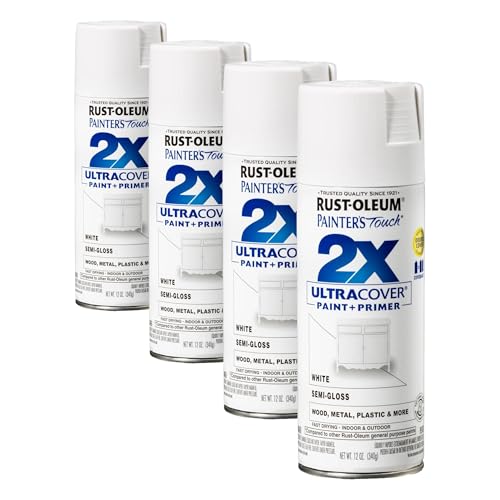 Rust-Oleum Painter's Touch 2X Ultra Cover Spray Paint, 12 oz, Semi-Gloss White - Pack of 4