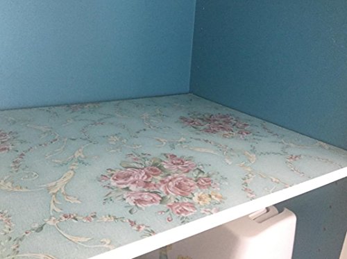 Vintage Floral Self-Adhesive Wallpaper, 17.7" x 8.2ft Green Shelf Liner