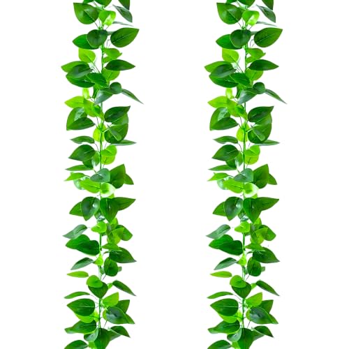 BLEUM CADE 2-Pack Artificial Pothos Ivy Vines, 15ft Fake Green Garland for Home & Garden