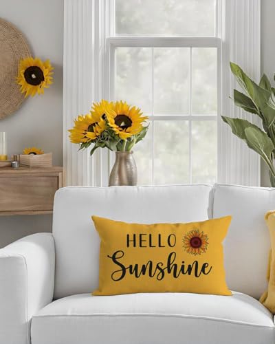 PANDICORN Yellow Throw Pillow Cover 12x20 | Hello Sunshine Sunflower Decor