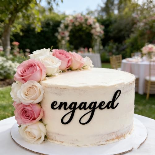 Black Acrylic Engaged Cake Topper for Engagement Party and Wedding