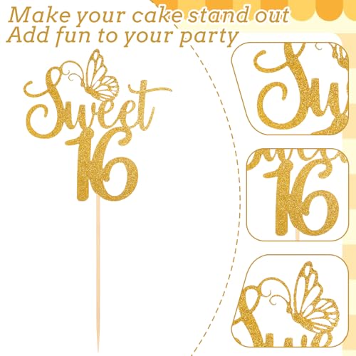 Gold Glitter Sweet 16 Cake Topper - Elegant Party Decoration