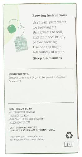 Allegro Tea, Organic Northwest Minty Green Tea Bags, 20 ct