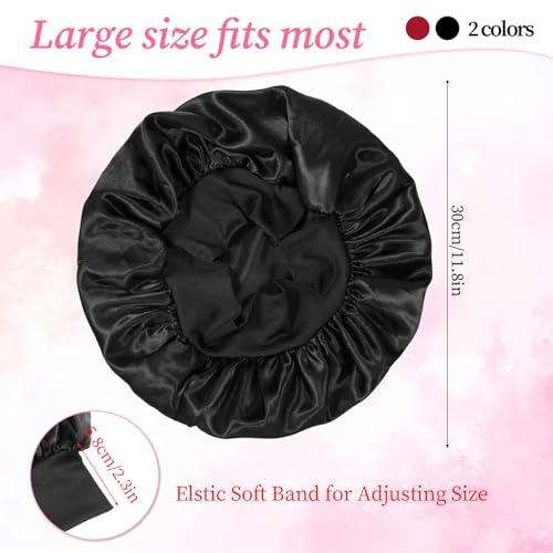 JIYIN 2-Pack Silk Bonnet for Sleeping Satin Hair Wrap (Black & Red)