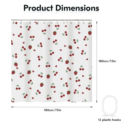 AURISSE Cherry & Strawberry Shower Curtain, Waterproof 72x72 Inch Fabric Set