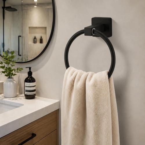 Matte Black Stainless Steel Towel Ring - 180° Rotatable Holder