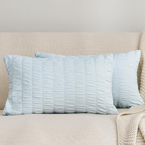 JELLYMONI Seersucker Pillowcases - Baby Blue, 12" x 20" (Pack of 2)
