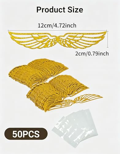 Golden Wing Cake Toppers Set - 50 Pcs Elegant Chocolate Decorations