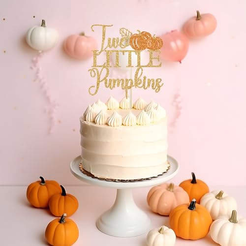Two Little Pumpkins Cake Topper - Glitter Twins Birthday Decor