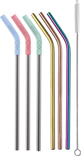 Ello Reusable Stainless Steel Straws with Silicone Tips - 6 Pack
