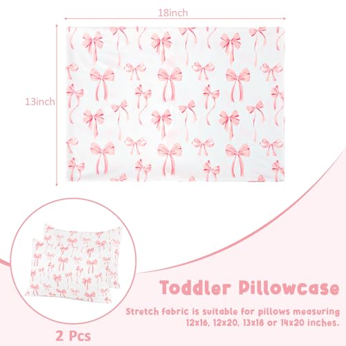 DAYEEBALL Toddler Pillowcase 2-Pack, Pink Bow Print, Fits 12x16 to 14x20