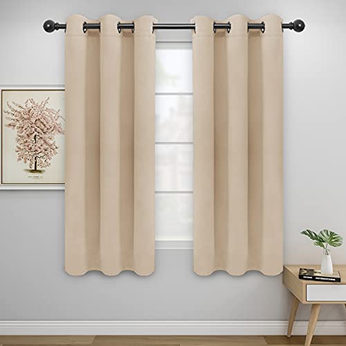 Easy-Going Blackout Curtains, Thermal Insulated Grommet Drapes (42x72, Beige)