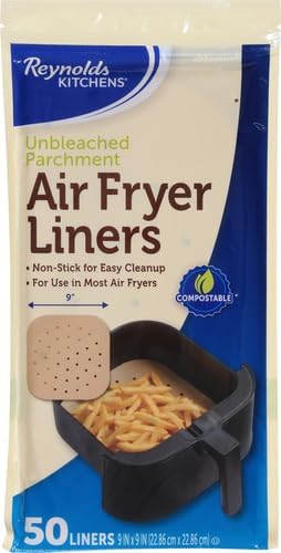 Reynolds Kitchens Air Fryer Liners - Disposable Unbleached Parchment Paper Sheets | 50 Count (Pack of 3)