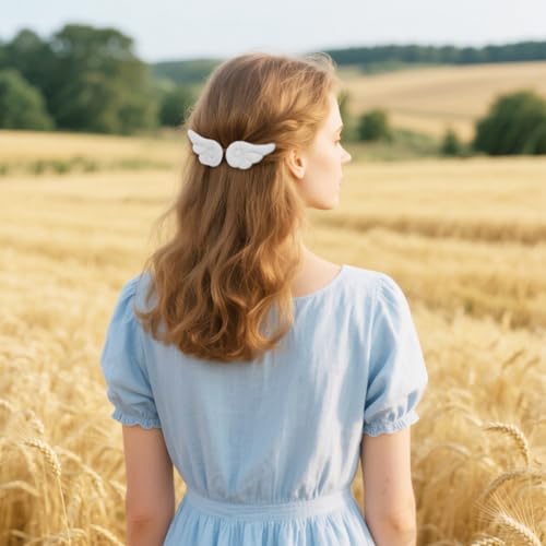 Penta Angel Wings Hair Clips 4Pcs Plush White Hair Barrettes
