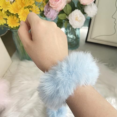 Blue Furry Hair Scrunchies 2PCS Soft Plush Ponytail Holders Y2K