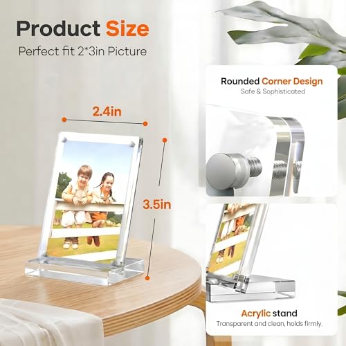 2 Pack Magnetic Acrylic Picture Frames 2.4x3.5 for Desk & Fridge