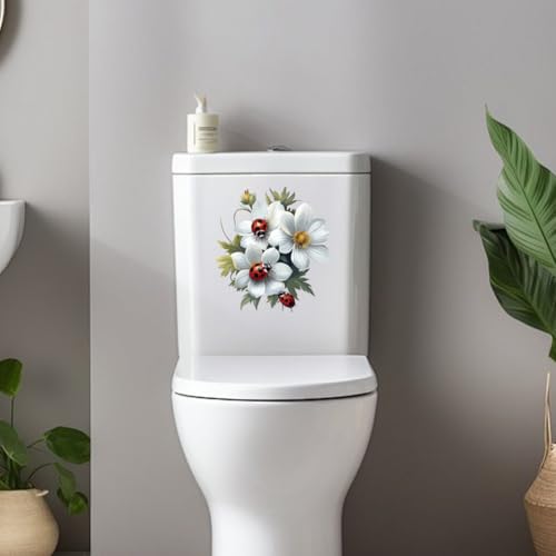 Floral Toilet Lid Cover Decal Waterproof PVC Peel and Stick Sticker
