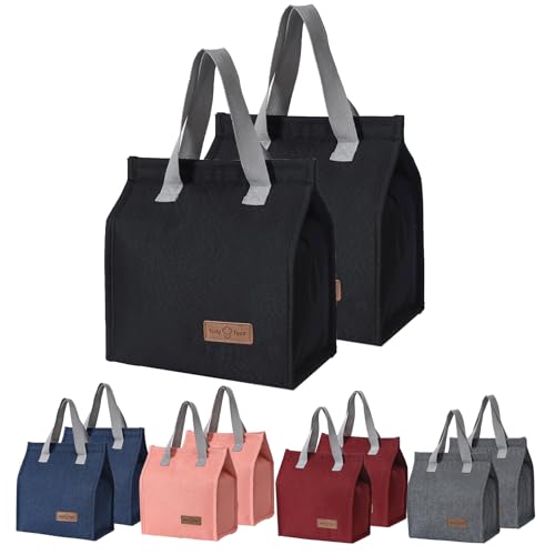 2pcs Black Insulated Lunch Bag Set - Reusable Tote Bags