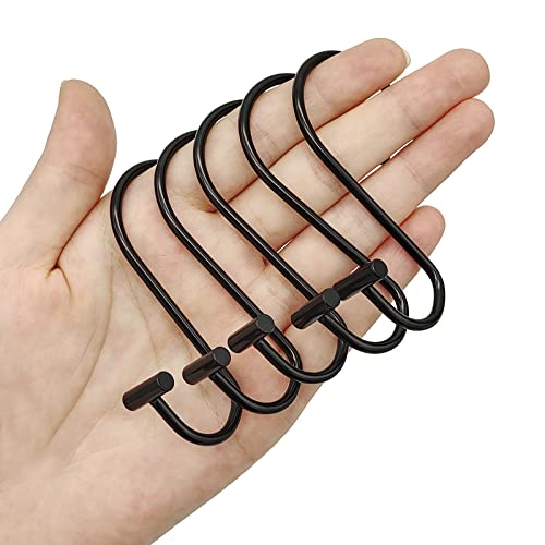 LULARINE Black Shower Curtain Hooks Rings Set of 24, Rustproof Metal S-Shaped Bathroom Hooks