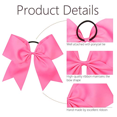 OAOLEER 8-Inch Large Pink Cheer Hair Bow with Elastic Ponytail Holder