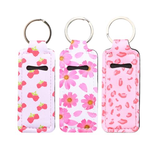 Caiqicome Cotton Chapstick Holder Keychain 3 Pack Lip Balm Pouch
