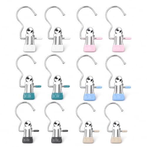 12PCS Multi-Purpose Clips for Hangers - Black, Blue, Green, Pink