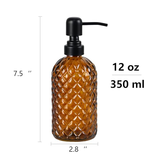 12oz Amber Glass Soap Dispenser with Rustproof Black Stainless Pump