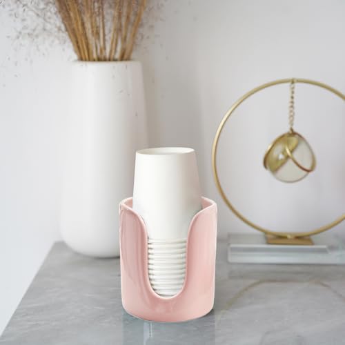 Ceramic Mouthwash Cup Dispenser - Pink, 3 oz & 4 oz Holder