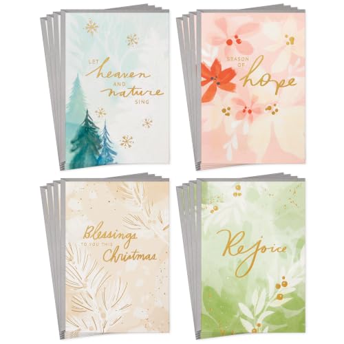 Holiday Watercolor Nature Religious Card Pack - Assorted Christmas Cards 16-Pack