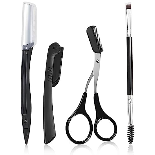 Kootinn 4-in-1 Eyebrow Grooming Kit with Scissors, Razors, and Brush