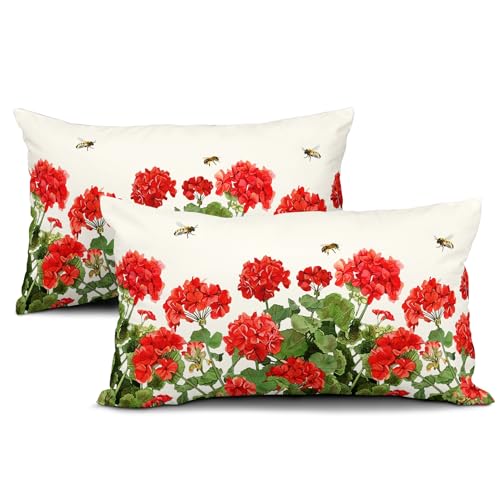 Sphragiyn Geranium Watercolor Throw Pillow Covers 12x20 Inch, Set of 2