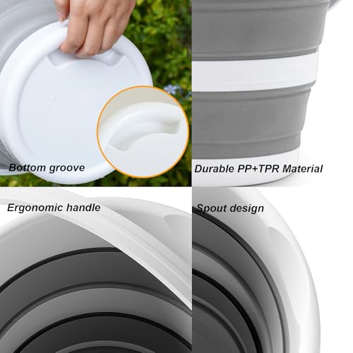 Gray Collapsible Bucket 5L - Portable Water Bucket for Cleaning & Camping