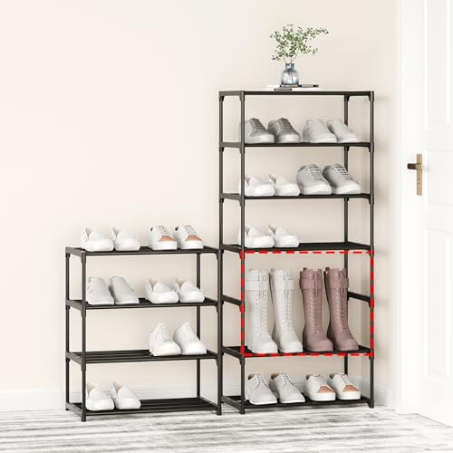 4-Tier Black Small Metal Shoe Rack - Stackable Organizer for Entryway