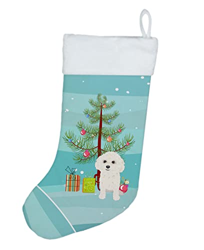 Christmas Stocking with Poodle Artwork - White Suede Feel, 18 Inch