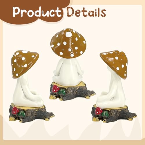 Meditation Mushroom Resin Statue with Stump Base - Whimsical Decor for Home & Garden