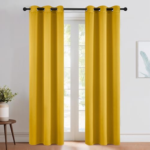 NICETOWN Gold Faux Silk Blackout Curtains 2 Panels 42x84 Inches for Small Windows