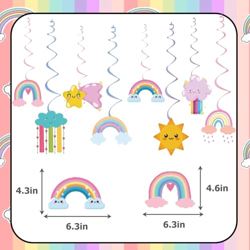 Pastel Rainbow Happy Birthday Banner with Hanging Swirls