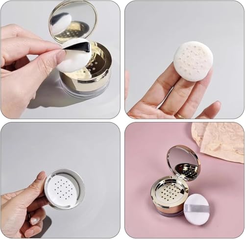 WNHNO Portable Loose Powder Container with Mirror and Puff - Gold