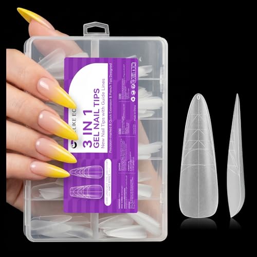 gelike ec XXL Almond Gel Nail Tips with French Guiding Lines, 84 Pcs