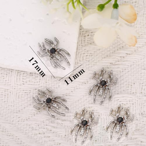 BYJKYEN Silver Spider Nail Charms 15pcs Alloy Halloween Rhinestones