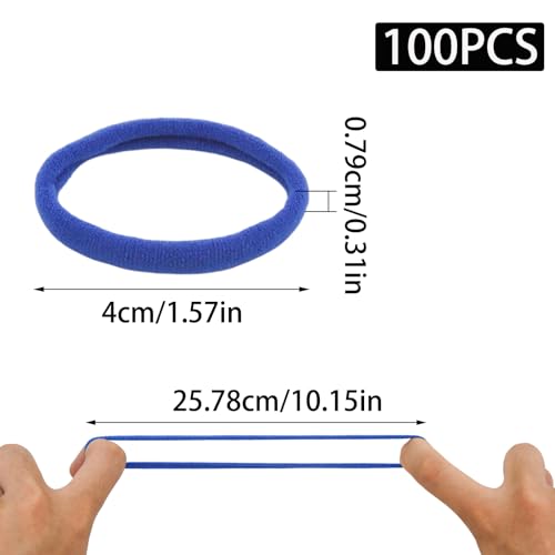 Yinluluna 100Pcs Royal Blue Hair Ties - Seamless Soft Nylon Ponytail Holders