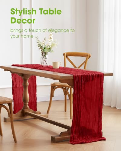 Pureegg 2 Pack Red Cheesecloth Table Runner 120 Inch for Wedding Party