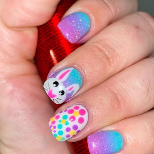 BHOOKA Easter Press on Nails Short Square Rabbit False Nails 24 Pcs