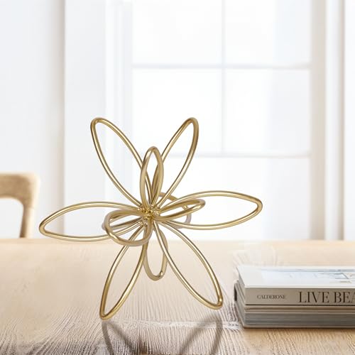 Modern Gold Metal Flower Sculpture | Geometric Abstract Decor