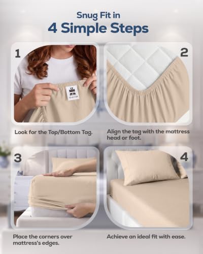 Utopia Bedding King Fitted Sheet Beige - 15 Inch Deep Microfiber Bed Sheet